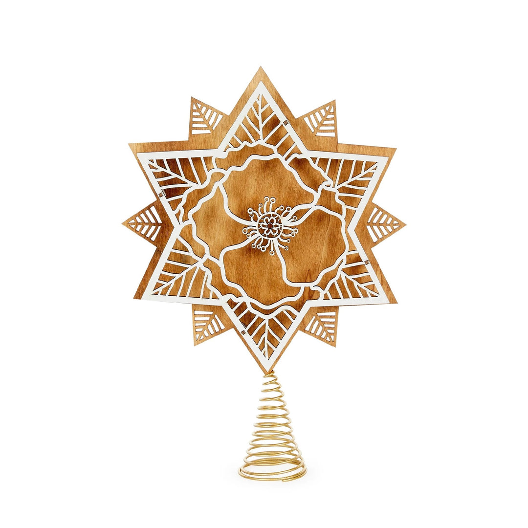 HOLLY & IVY - WOODEN TREE TOPPER STAR POPPY