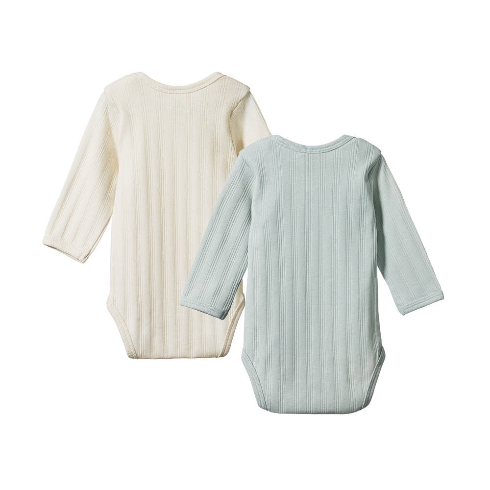 NATURE BABY - LONG SLEEVE BODYSUIT DERBY 2 PACK: NATURAL/SEA [sz:NB]