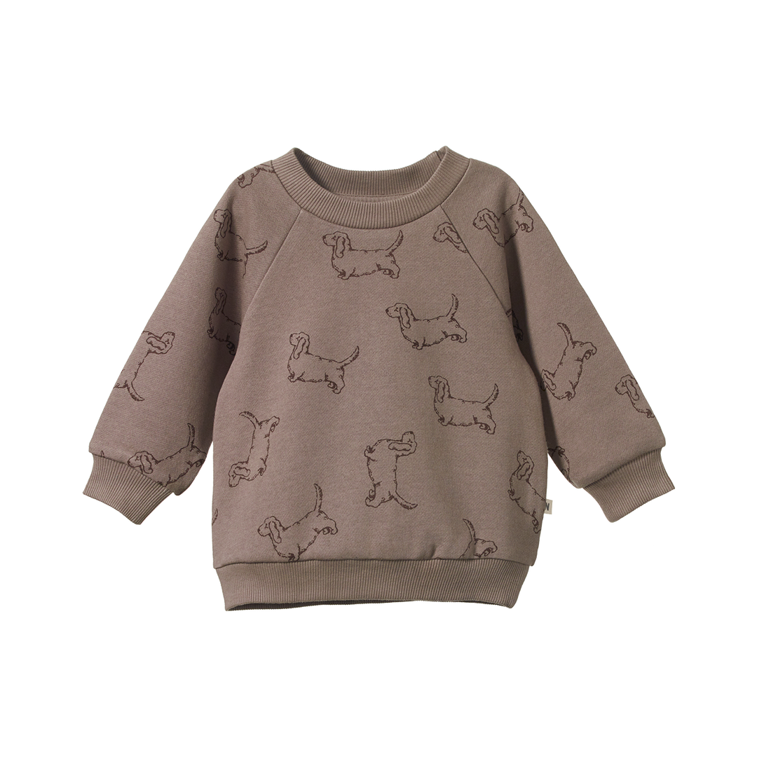NATURE BABY - EMERSON SWEATER: HAPPY HOUNDS PRINT [sz:6-12 MTHS]