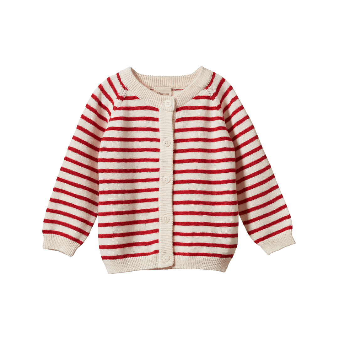 NATURE BABY - PIPER CARDIGAN: RED SAILOR STRIPE [sz:0-3 MTHS]