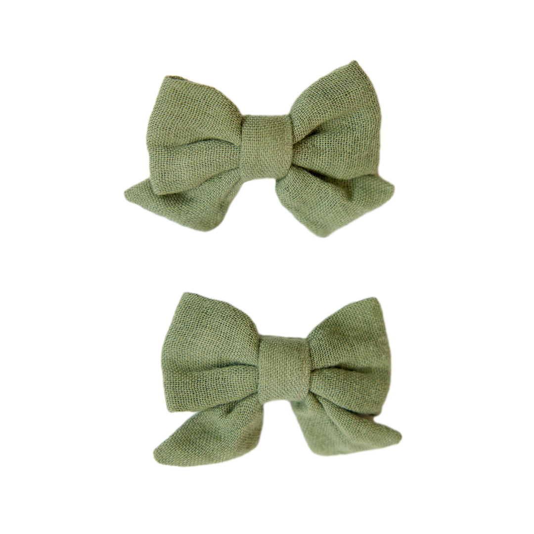 NAYURE BABY - BOW HAIR CLIPS: HEDGE GREEN 