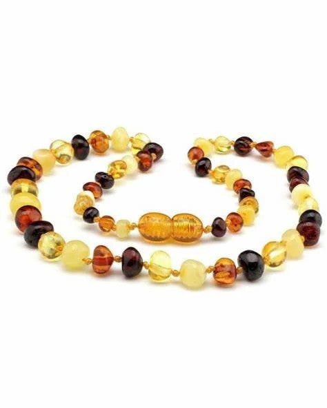 AMBER CENTRE - BABY AMBER TEETHING NECKLACE: LIGHT ROUND MULTI POLISHED 