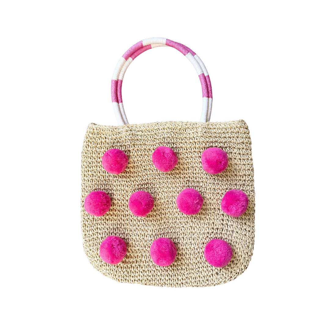 ACORN KIDS - VIENNA POM POM CROCHET BAG: PINK 