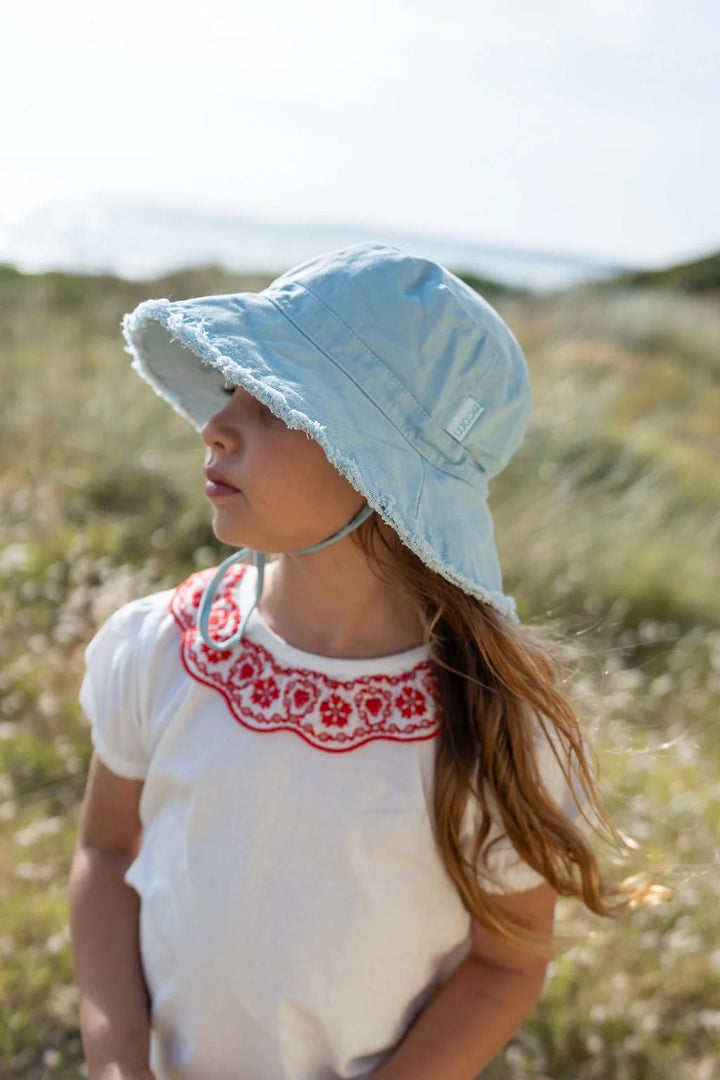 ACORN KIDS - FRAYED BUCKET SUNHAT: SEAFOAM [sz:S - 50CM/9-18 MTHS]