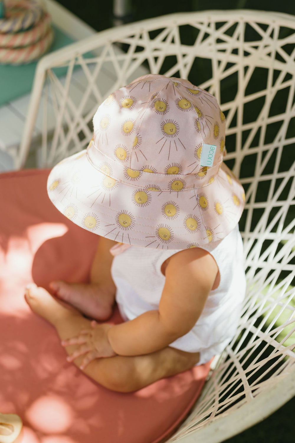 ACORN KIDS - STRETCH COTTON WIDE BRIM SUNHAT: SUNSHINE PEACH & GOLD [sz:XS - 46CM/0-9 MTHS]