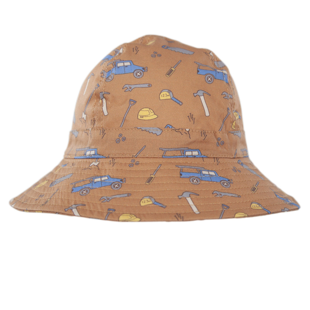 ACORN KIDS - INFANT WIDE BRIM SUNHAT: ON THE TOOLS [sz:XS - 46CM/0-9 MTHS]