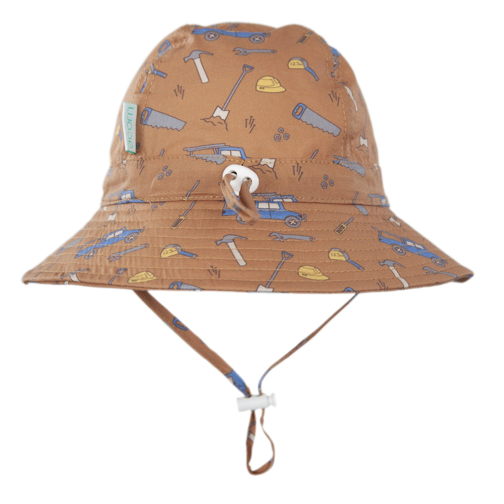 ACORN KIDS - INFANT WIDE BRIM SUNHAT: ON THE TOOLS [sz:XS - 46CM/0-9 MTHS]