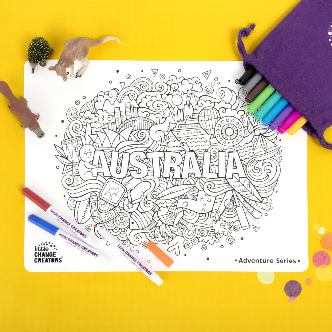 LITTLE CHANGE CREATORS - CHILDREN'S REUSABLE COLOURING MAT KIT: AUSTRALIA