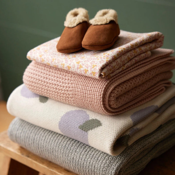 NATURE BABY - MERINO KNIT COT BLANKET: ROSE DUST