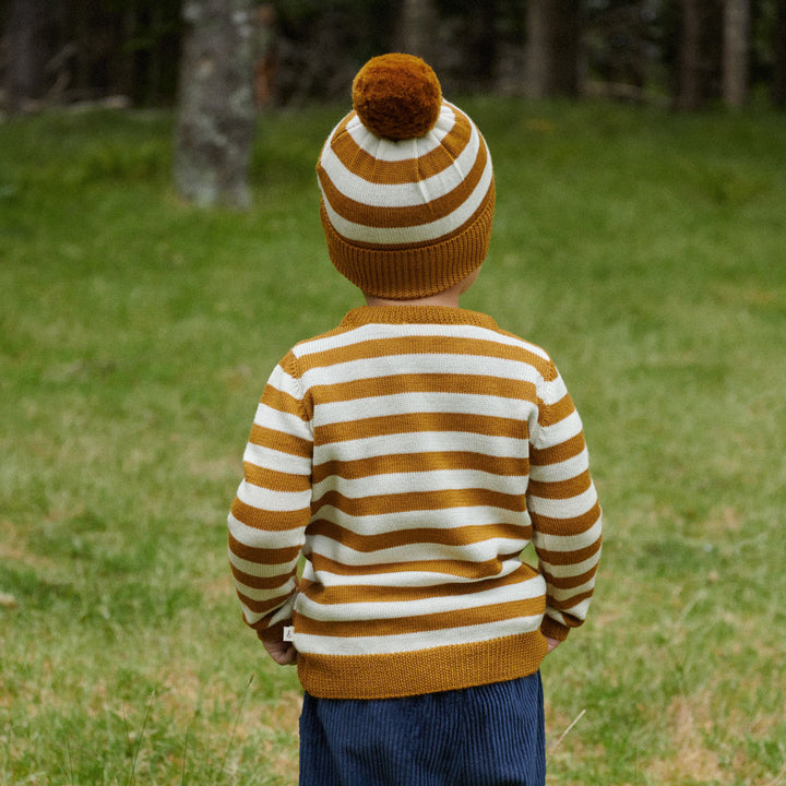 NATURE BABY - ALPINE POM POM BEANIE: TOFFEE BOLD STRIPE [sz:0-6 MTHS]