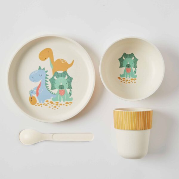 JIGGLE & GIGGLE - WHIMSICAL BAMBOO 4PC DINNER SET: DINOSAUR