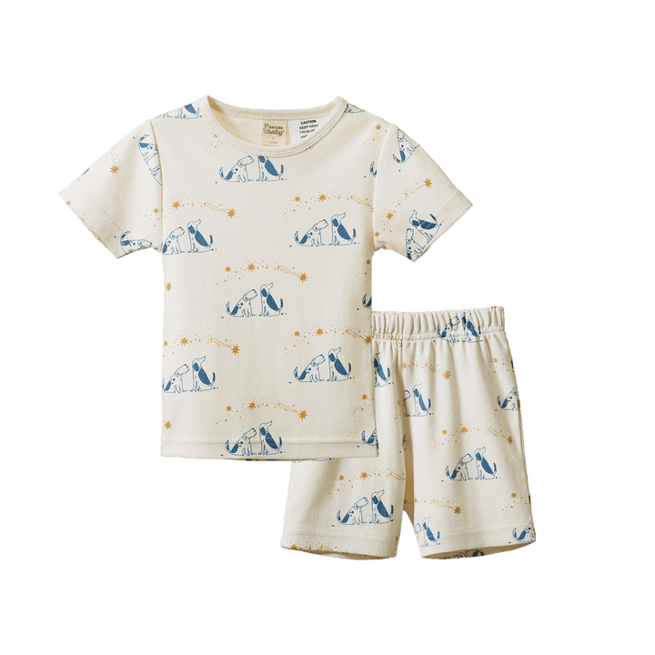 NATURE BABY - SHORTIE PYJAMA SET: DOG DREAM PRINT [sz:0-6 MTHS]
