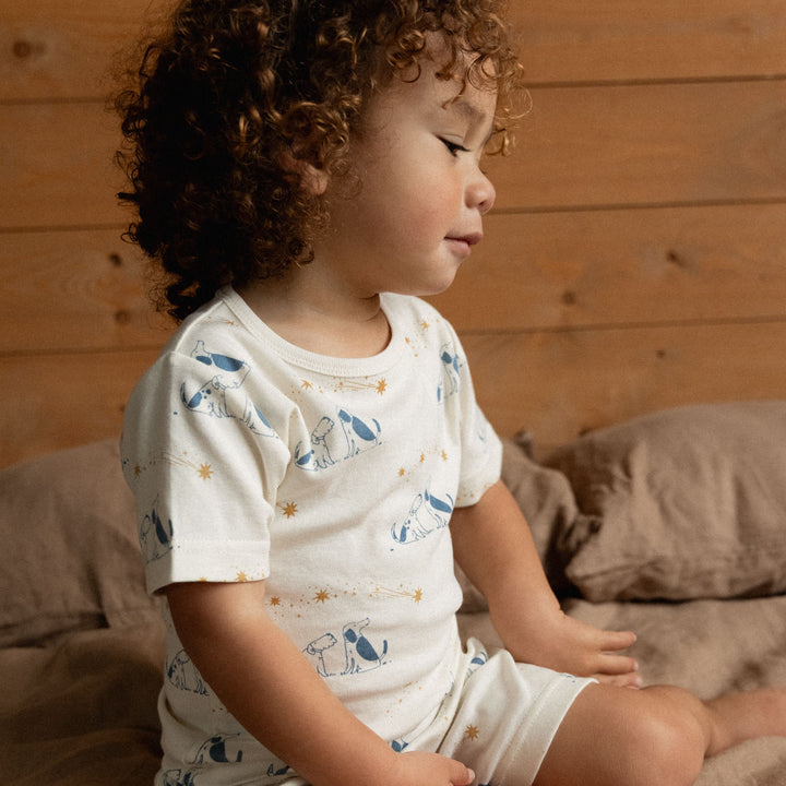 NATURE BABY - SHORTIE PYJAMA SET: DOG DREAM PRINT [sz:0-6 MTHS]
