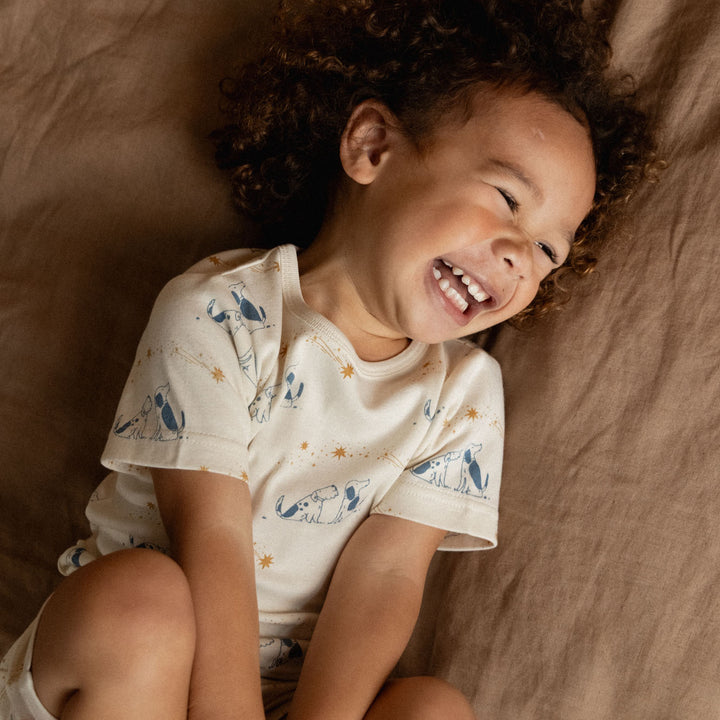 NATURE BABY - SHORTIE PYJAMA SET: DOG DREAM PRINT [sz:0-6 MTHS]