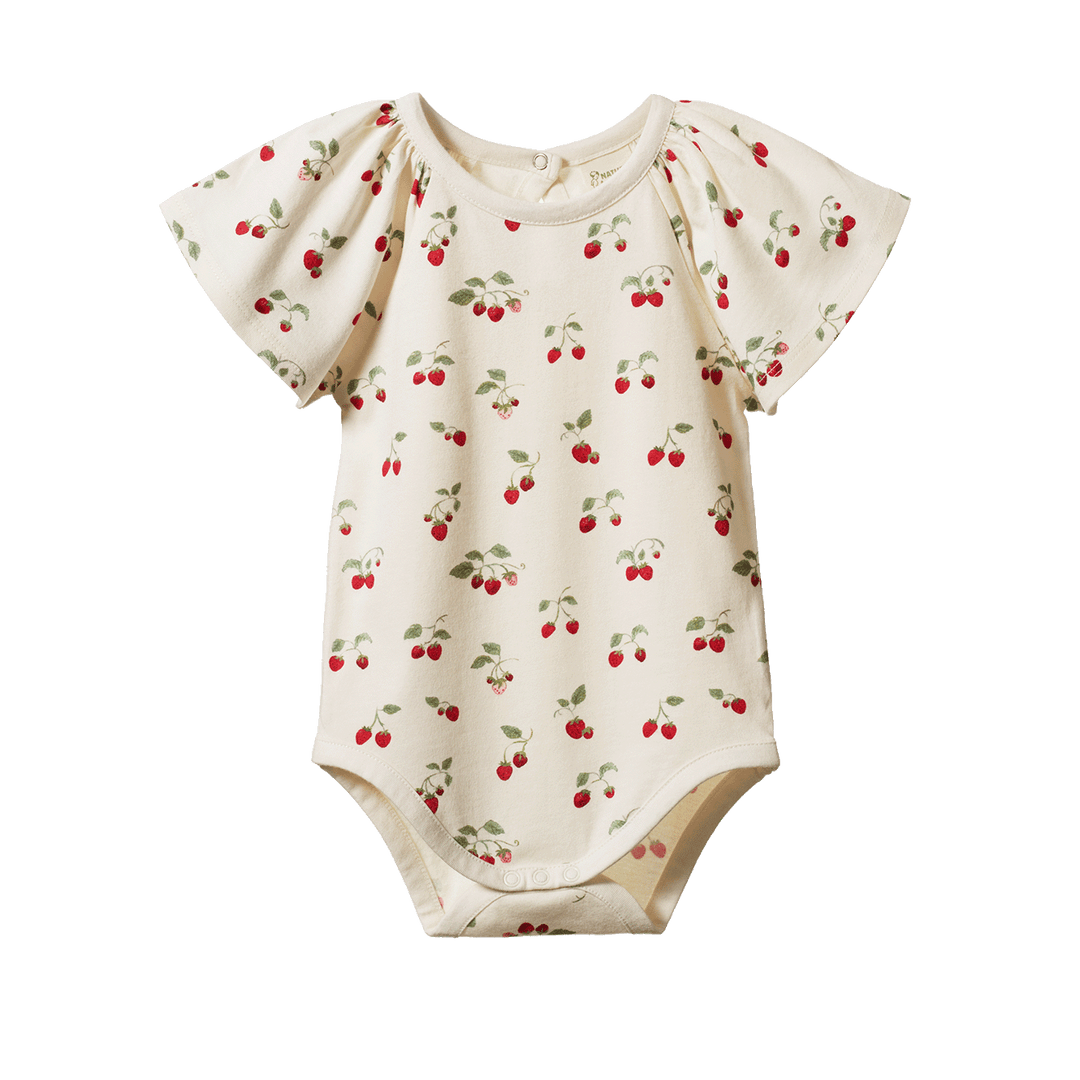 NATURE BABY - FAYE BODYSUIT: STRAWBERRY BLUSH PRINT [sz:0-3 MTHS]