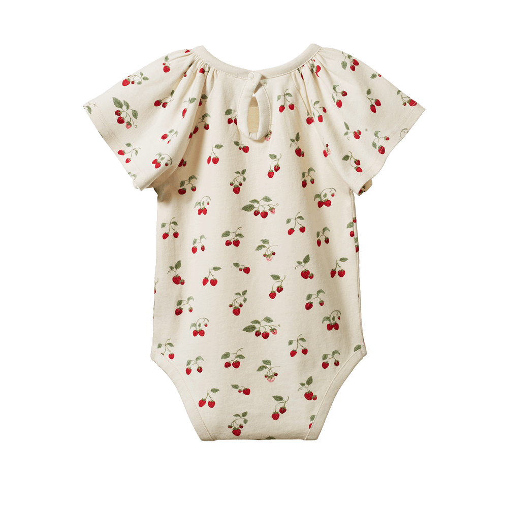 NATURE BABY - FAYE BODYSUIT: STRAWBERRY BLUSH PRINT [sz:0-3 MTHS]
