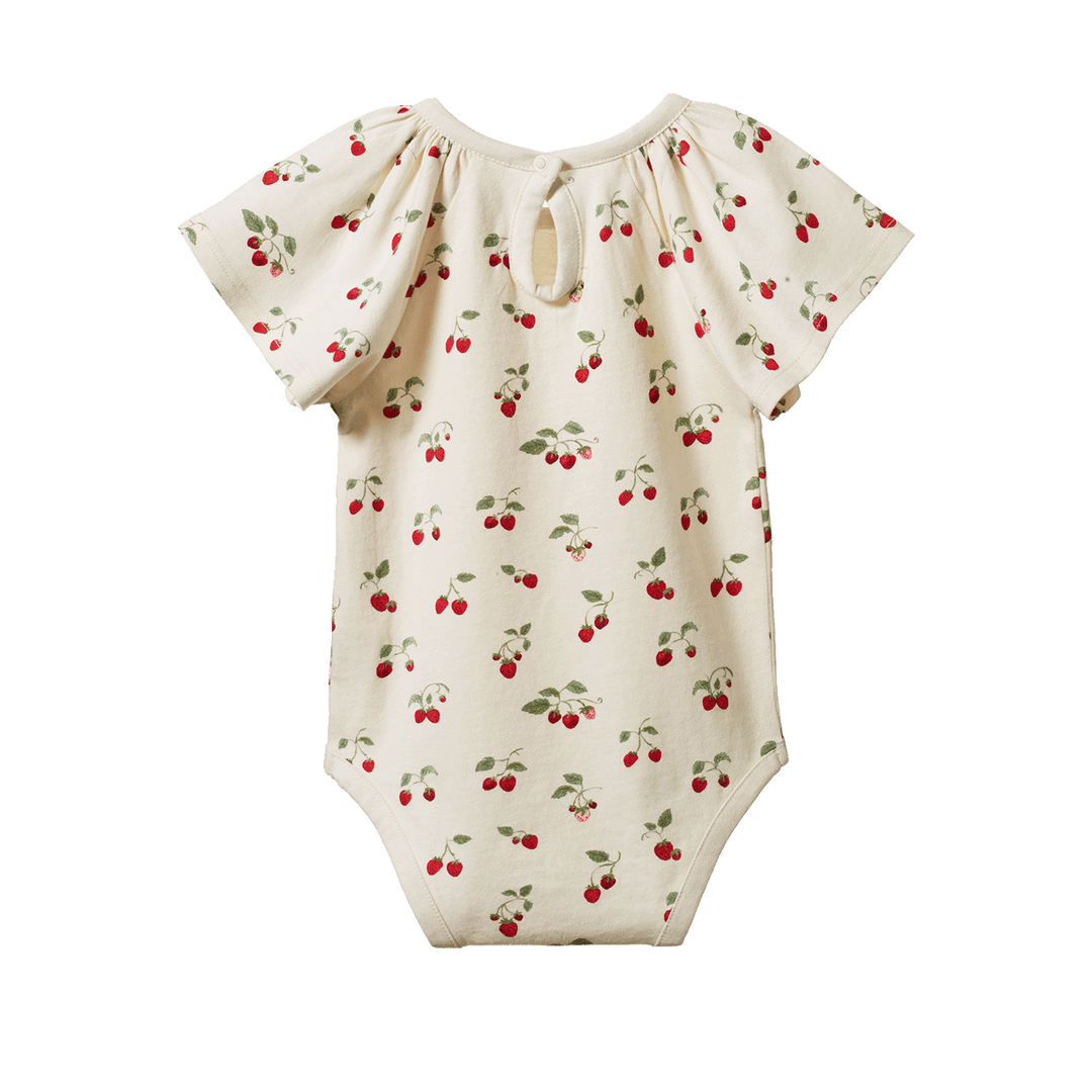 NATURE BABY - FAYE BODYSUIT: STRAWBERRY BLUSH PRINT [sz:0-3 MTHS]