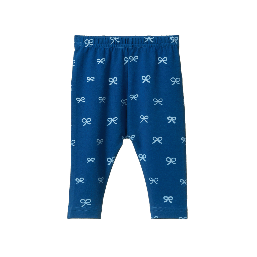 NATURE BABY - LEGGINGS: RIBBONS BLUE PRINT [sz:0-3 MTHS]