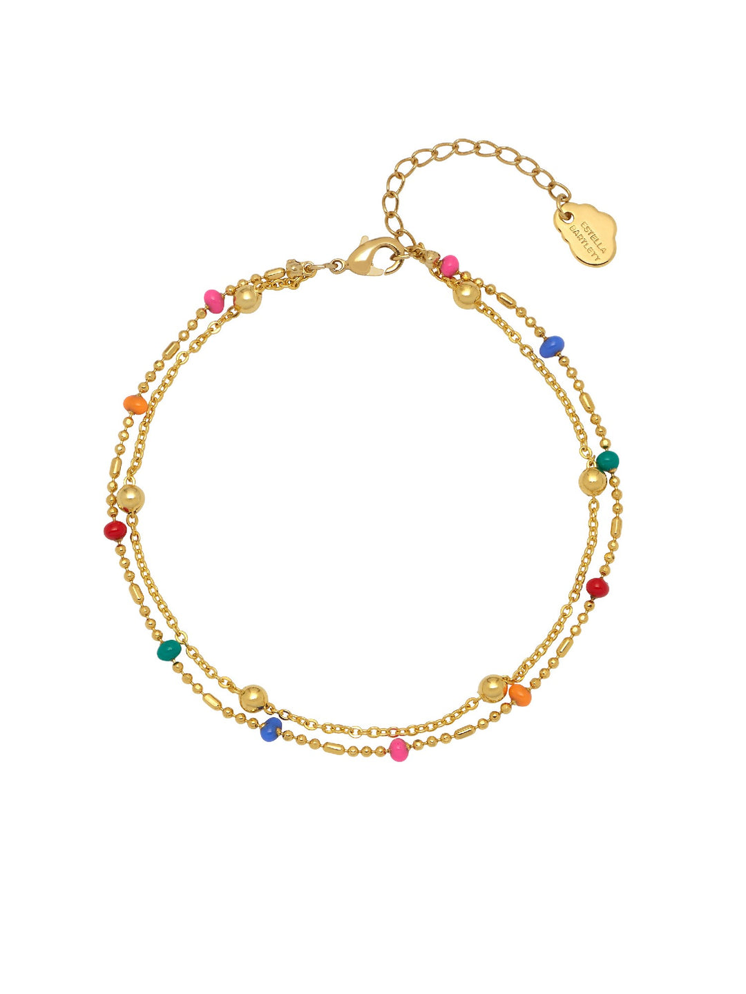 ESTELLA BARTLET -  DOUBLE CHAIN RAINBOW ENAMEL BEADED BRACELET: GOLD PLATED