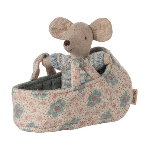 MAILEG - MOUSE: BABY IN A CARRY COT BLUE
