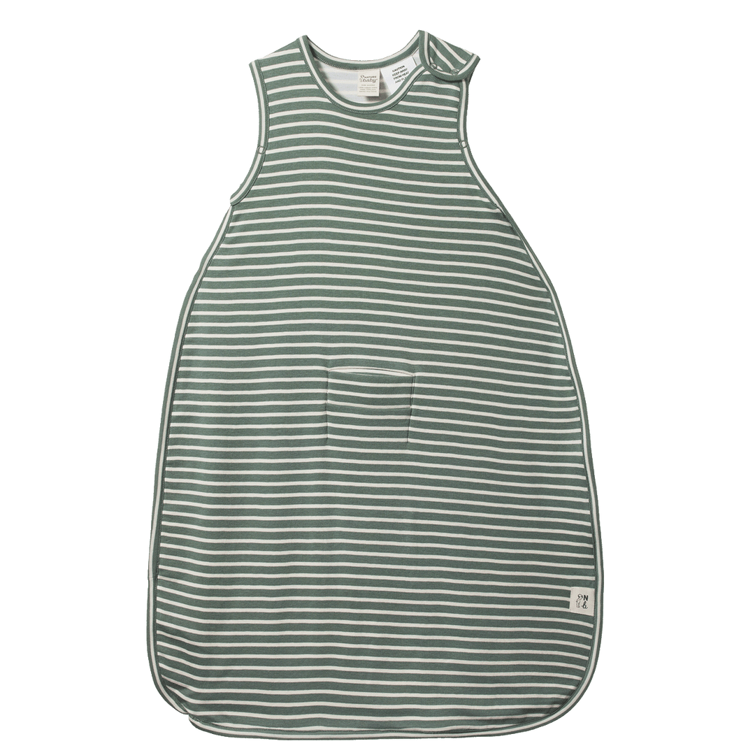 NATURE BABY - ORGANIC COTTON & MERINO SLEEPING BAG: NETTLE TWIN STRIPE [sz:3-24 MTHS]