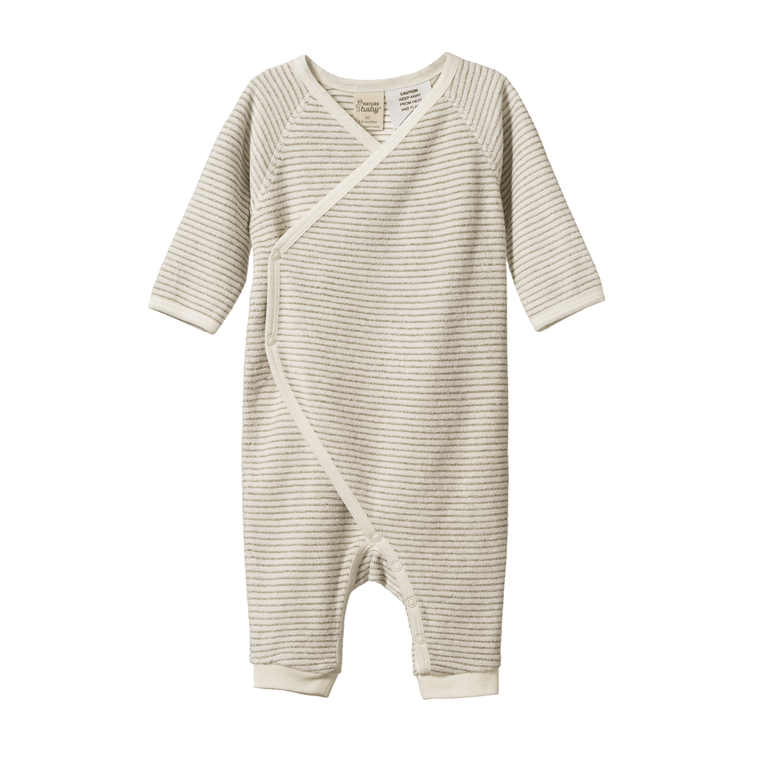 NATURE BABY - KIMONO STRETCH & GROW TERRY: NETTLE PINSTRIPE [sz:NB]