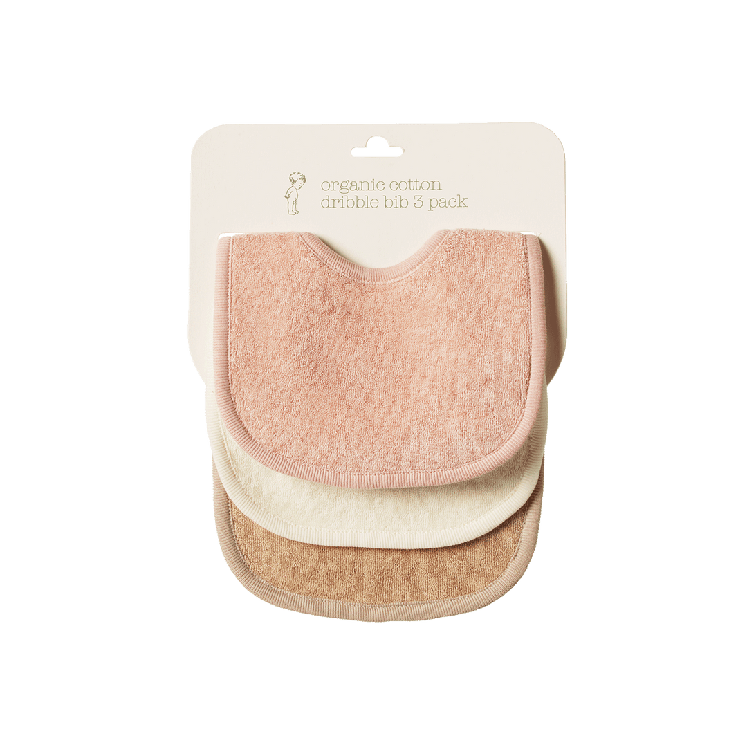 NATURE BABY - DRIBBLE BIBS 3 PACK: ROSE DUST/NATURAL/NOUGAT 