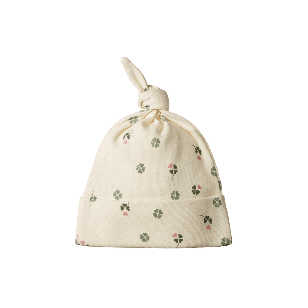 NATURE BABY - COTTON KNOTTED BEANIE: LUCKY PRINT [sz:NB]