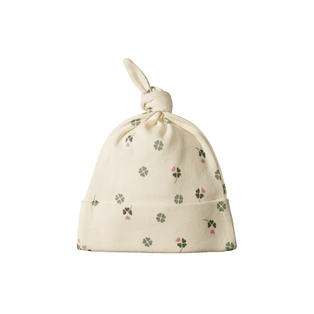 NATURE BABY - COTTON KNOTTED BEANIE: LUCKY PRINT [sz:NB]