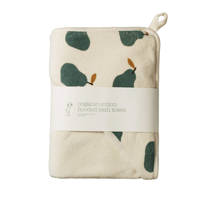 NATURE BABY - ORGANIC COTTON HOODED BATH TOWEL: PEAR PRINT