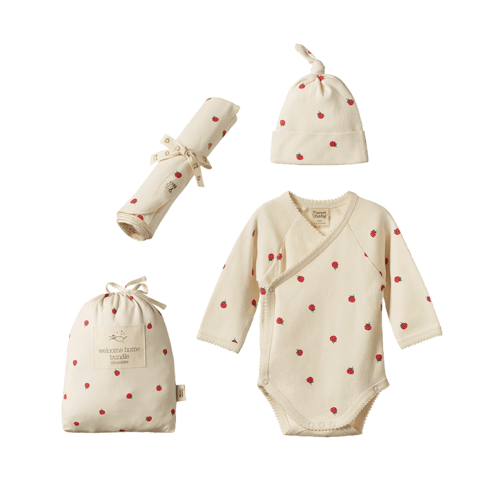NATURE BABY - WELCOME HOME GIFT SET: RASPBERRY PRINT [sz:NB] 