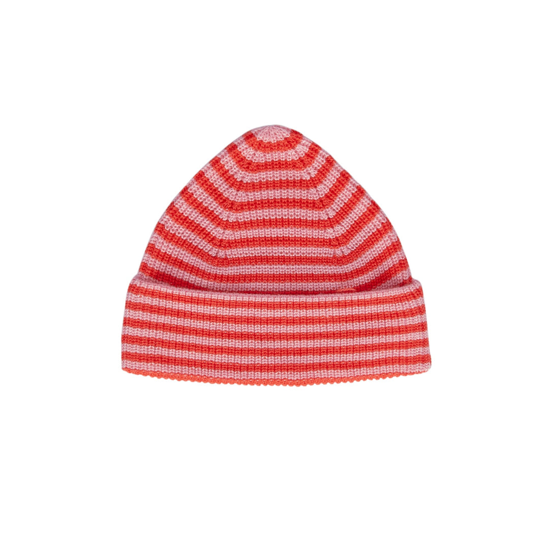 ACORN KIDS - BERLIN MERINO BEANIE: PINK & RED STRIPE [sz:S (6-18 MTHS)]