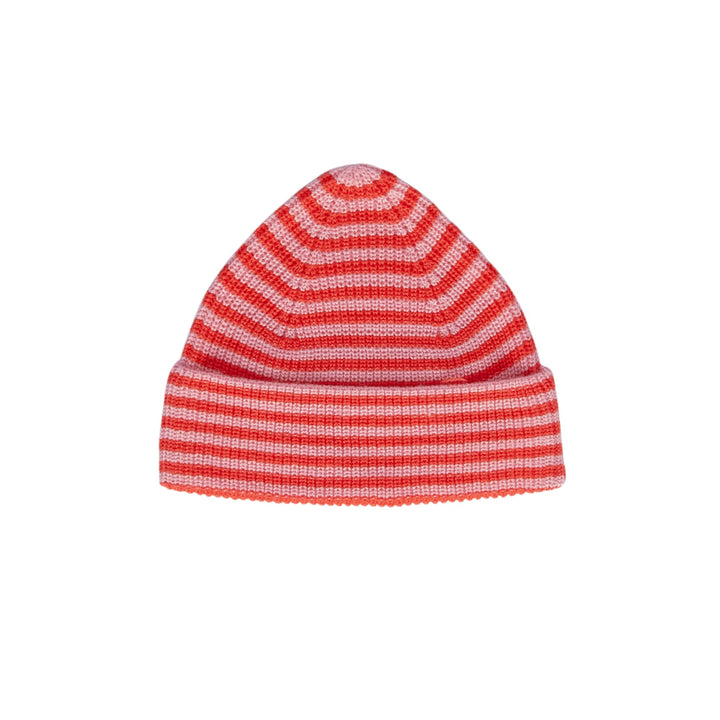ACORN KIDS - BERLIN MERINO BEANIE: PINK & RED STRIPE [sz:S (6-18 MTHS)]