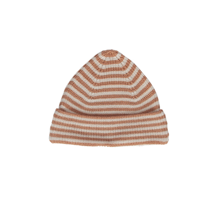 ACORN KIDS - BERLIN MERINO BEANIE: CREAM & BISCUIT STRIPE [sz:S (6-18 MTHS)]