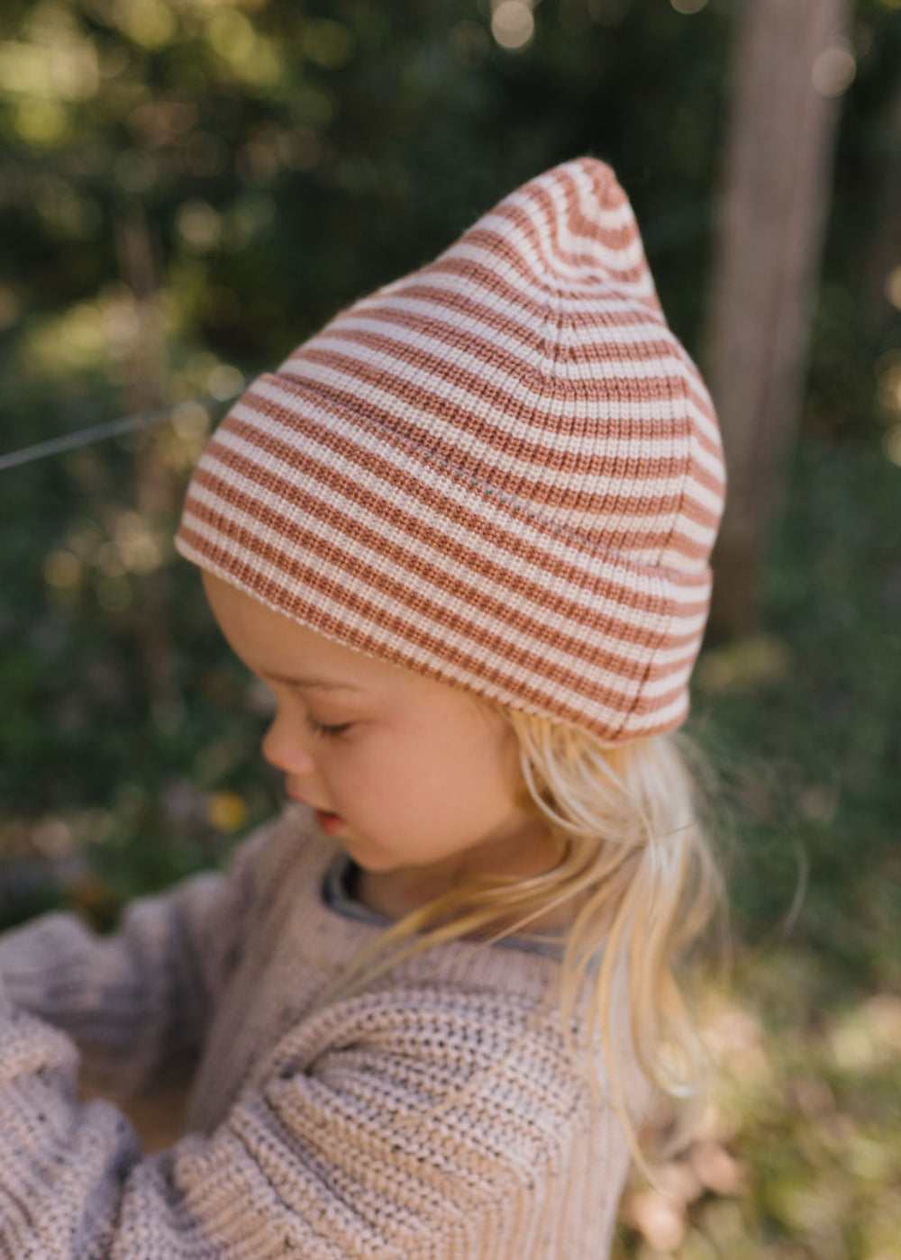 ACORN KIDS - BERLIN MERINO BEANIE: CREAM & BISCUIT STRIPE [sz:S (6-18 MTHS)]