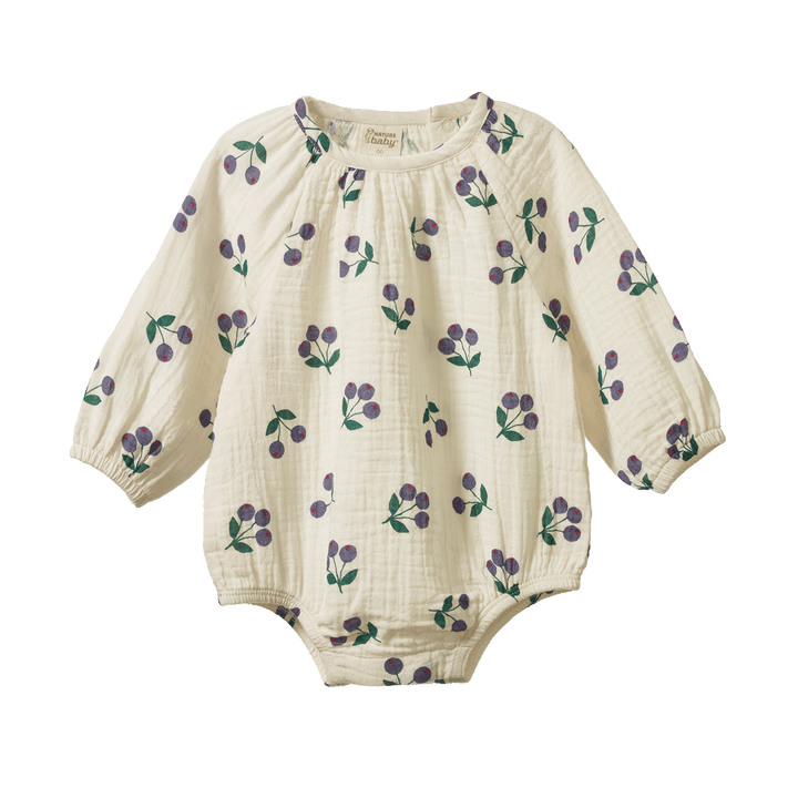 NATURE BABY - MEADOW BODYSUIT MUSLIN: WINTER BERRY NATURAL PRINT [sz:0-3 MTHS]