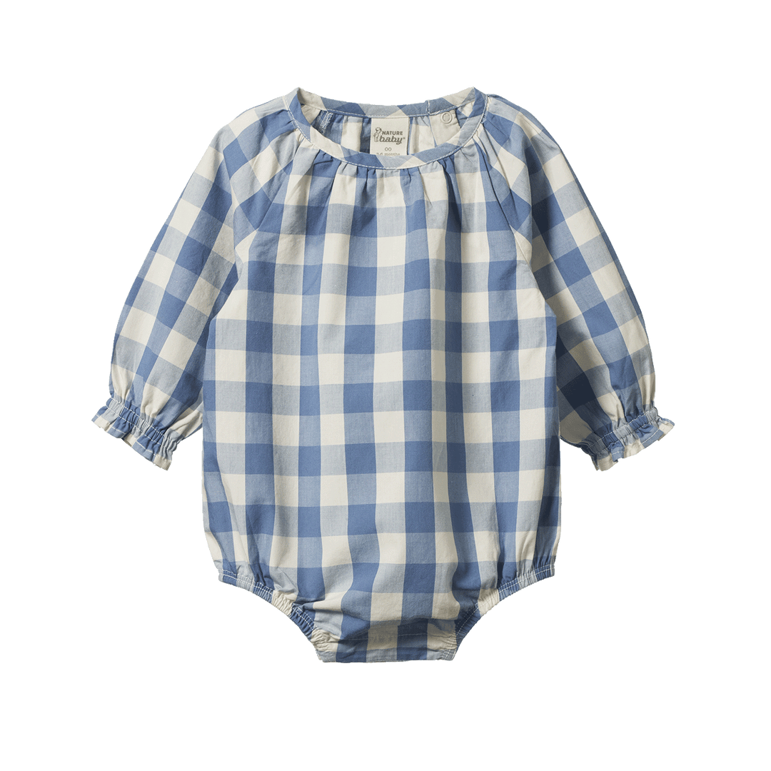 NATURE BABY - MEADOW BODYSUIT GINGHAM: BLUEBELL CHECK [sz:0-3 MTHS]