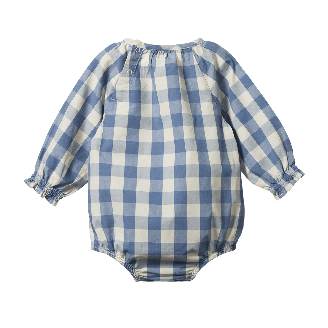 NATURE BABY - MEADOW BODYSUIT GINGHAM: BLUEBELL CHECK [sz:0-3 MTHS]