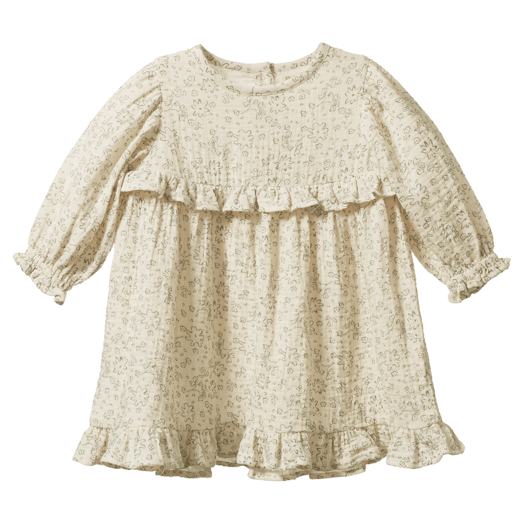 NATURE BABY - SPRINTER COLLECTION: NORA DRESS MUSLIN BLOOMSBURY PRINT [sz:6-12 MTHS]