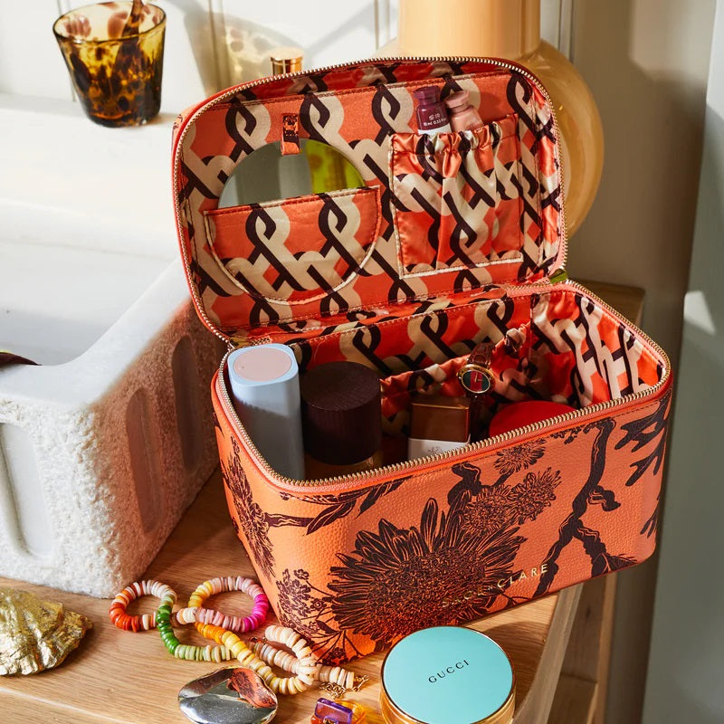 SAGE X CLARE - DELPHINE LARGE VANITY CASE: VIVID CORAL