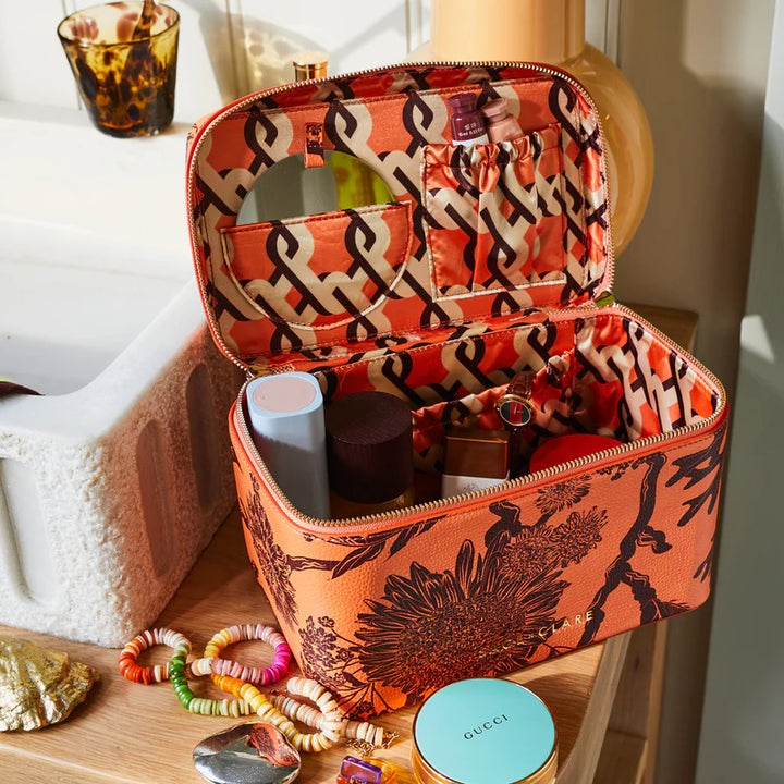 SAGE X CLARE - DELPHINE LARGE VANITY CASE: VIVID CORAL