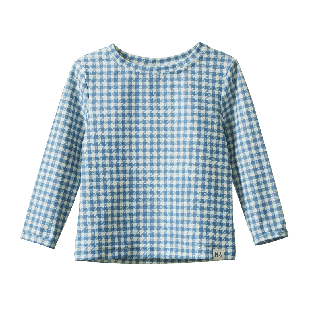 NATURE BABY - SPLASH TOP: BLUE GINGHAM [sz:6-12 MTHS]