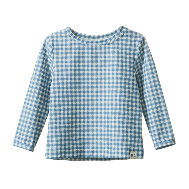 NATURE BABY - SPLASH TOP: BLUE GINGHAM [sz:6-12 MTHS]