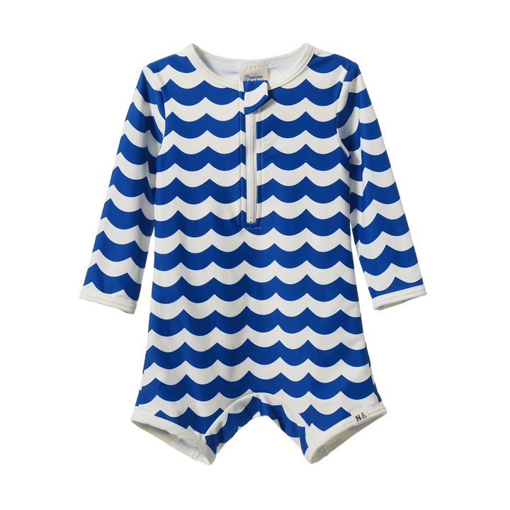 NATURE BABY - ONE PIECE BATHING TRUNKS: WAVES BLUE PRINT [sz:6-12 MTHS]