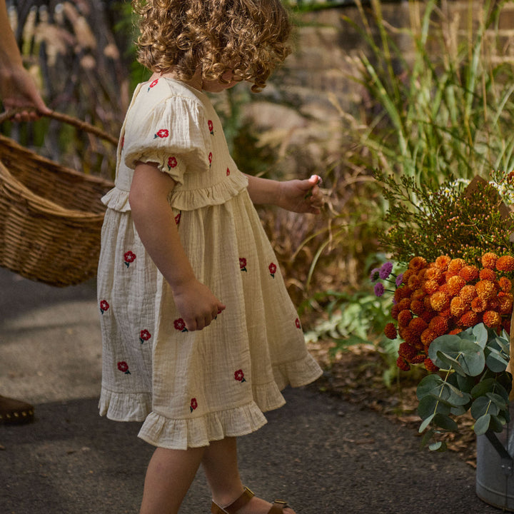 NATURE BABY - VALENTINA DRESS: RED FLORA [sz:6-12 MTHS]