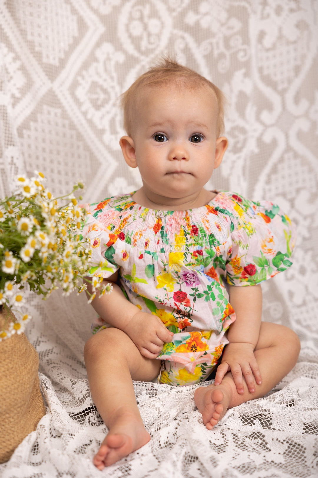 ALEX AND ANT - DORIS PLAYSUIT:  FLOWER CRUSH [sz:0-3 MTHS]