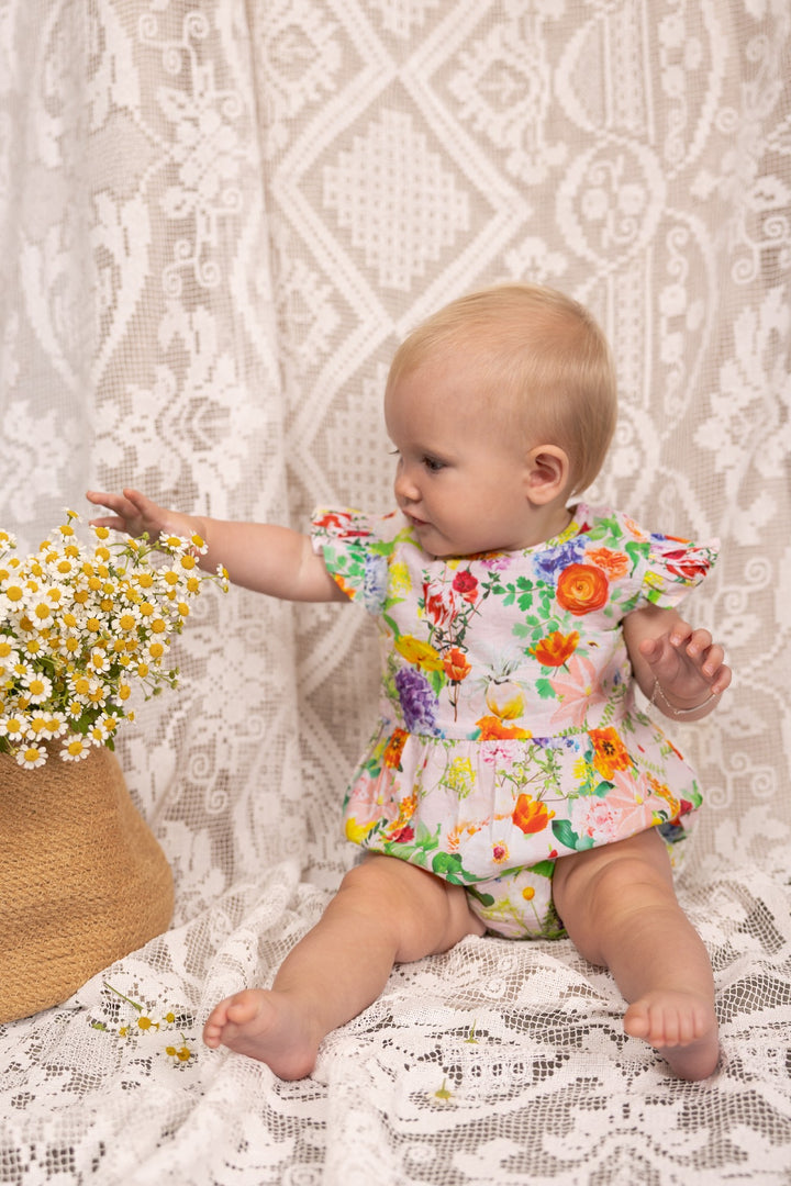 ALEX AND ANT - NELLIE PLAYSUIT:  FLOWER CRUSH [sz:0-3 MTHS]