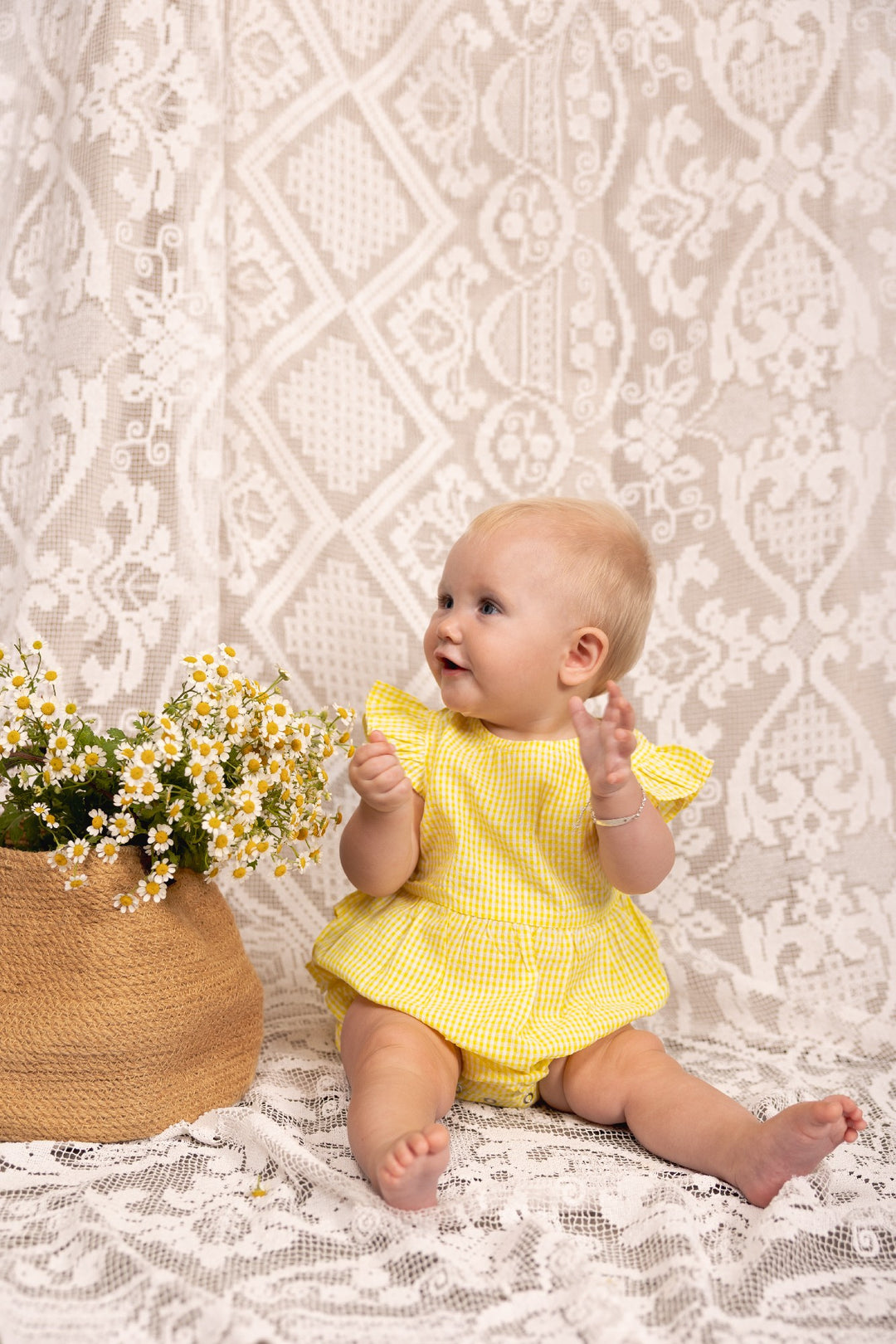ALEX AND ANT - NELLIE PLAYSUIT: YELLOW GINGHAM [sz:0-3 MTHS]