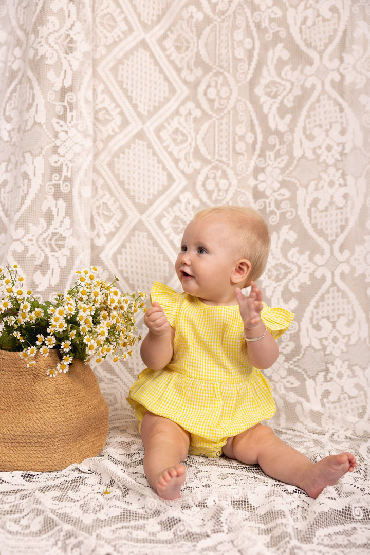 ALEX AND ANT - NELLIE PLAYSUIT: YELLOW GINGHAM [sz:0-3 MTHS]