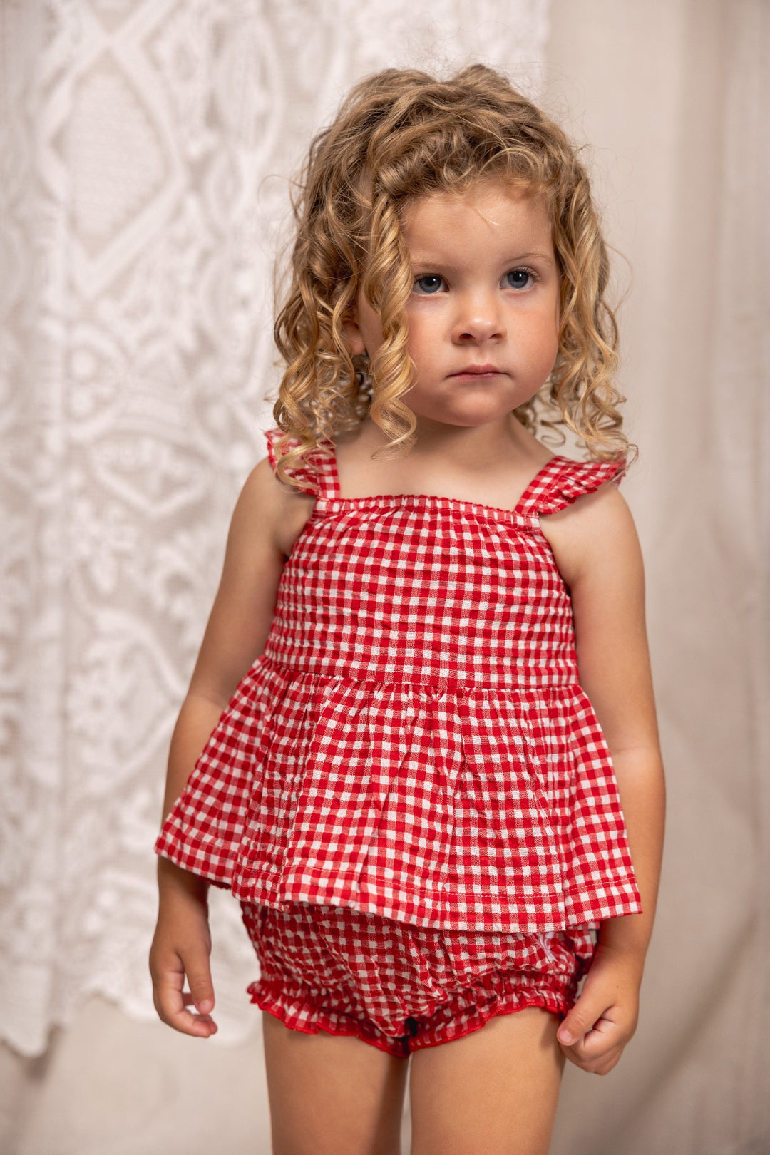 ALEX AND ANT - GLIMMER SET: RED/WHITE GINGHAM [sz:0-3 MTHS]